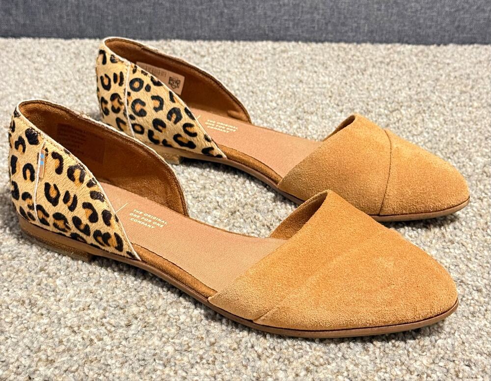 TOMS Jutti D’Orsay Flats Women’s Size 8 Leopard Calf Hair & Tan Suede